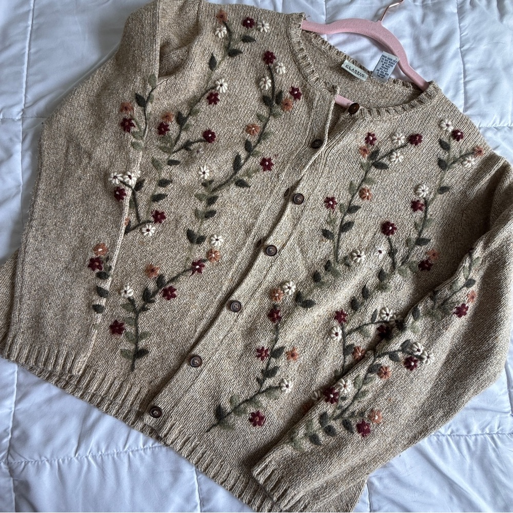 Floral Embroidered Beige Sweater - Picture 4 of 9